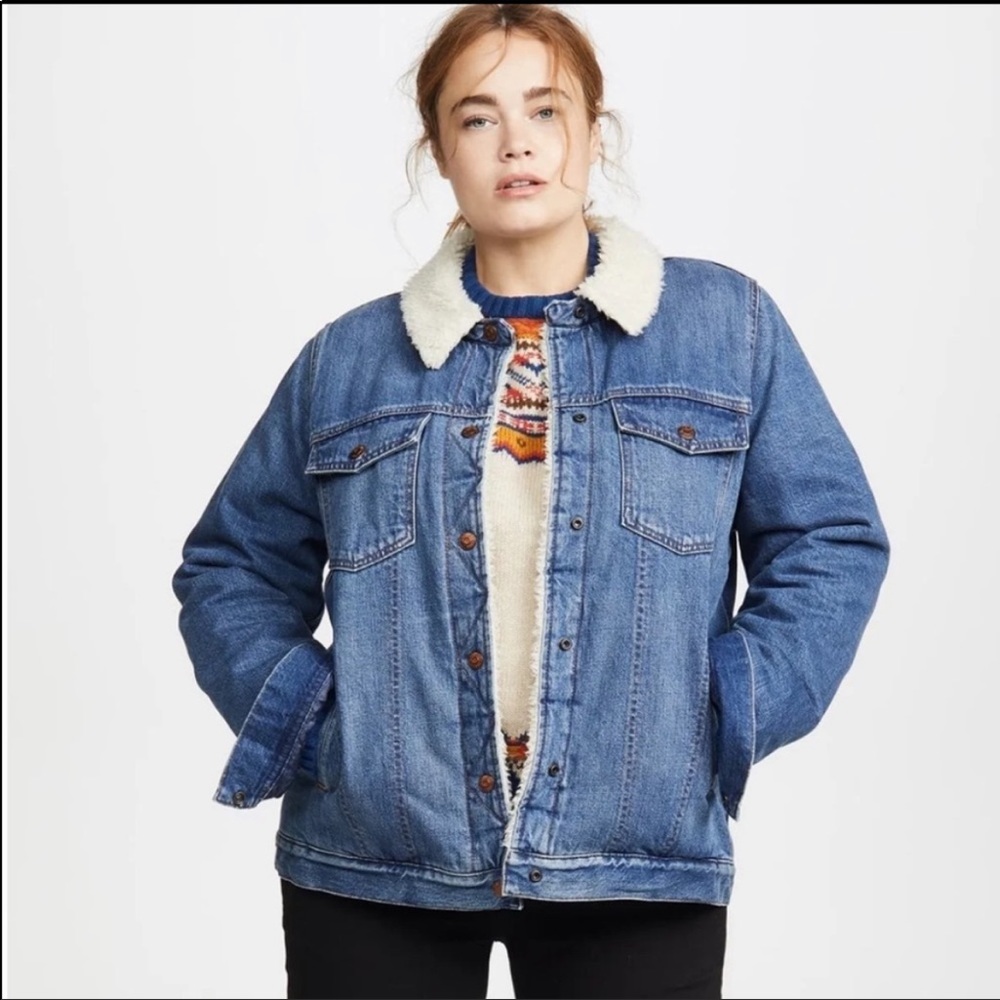 Madewell Oversized Donaway Wash Snap Button Sherpa Lined Denim Jean Jacket